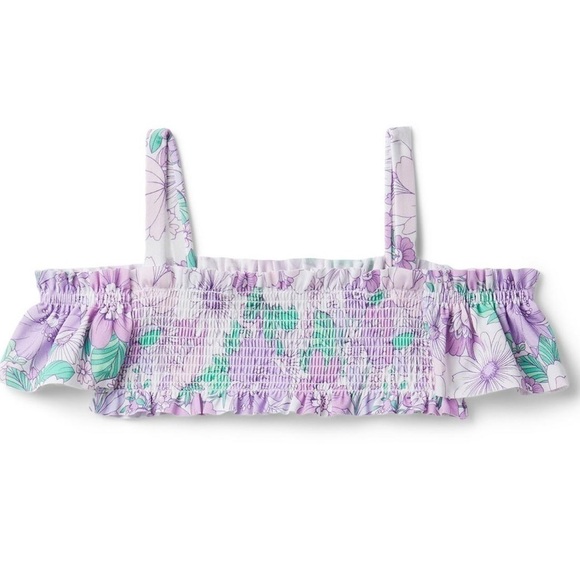 Janie and Jack FLORAL SMOCKED COLD SHOULDER SWIMSUIT TOP 10 - Picture 1 of 2